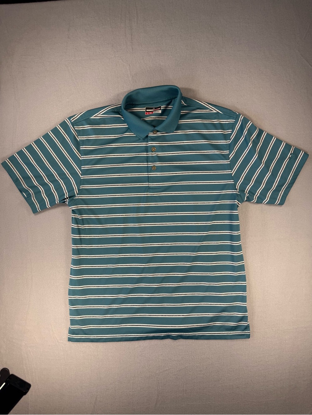Grand Slam Performance Teal & White Striped Golf Polo